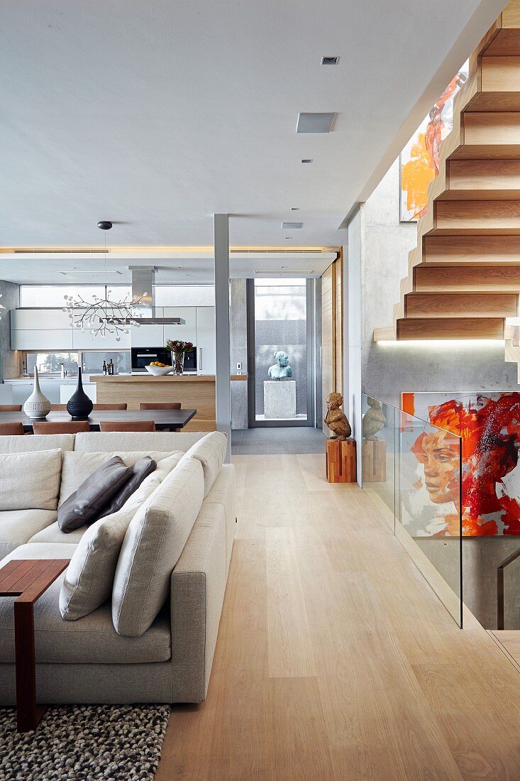 Open-plan modern room in natural shades