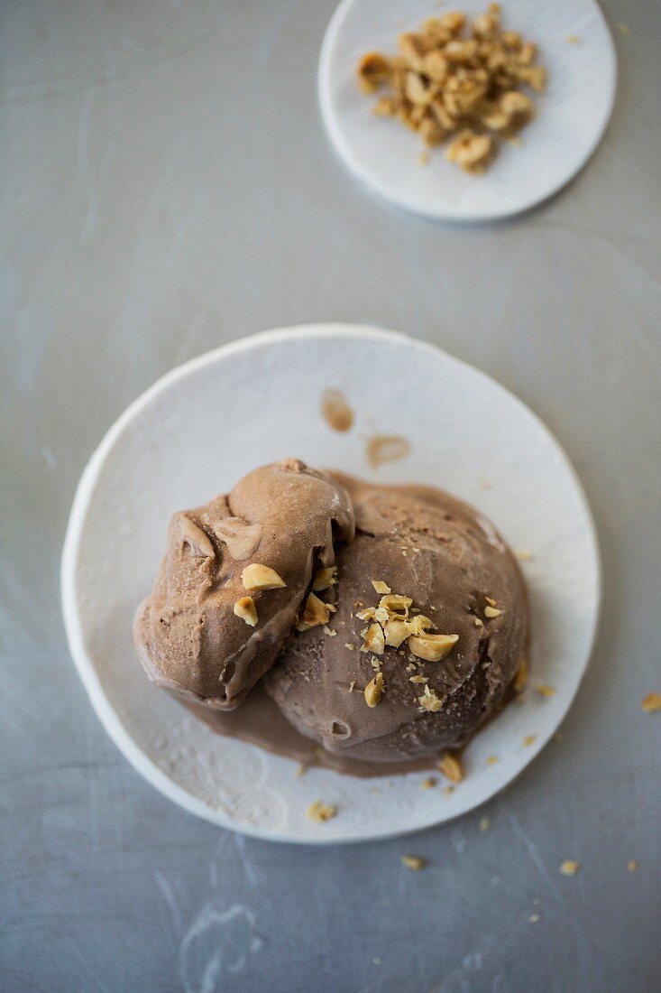 Chocolate ice cream with chopped nuts