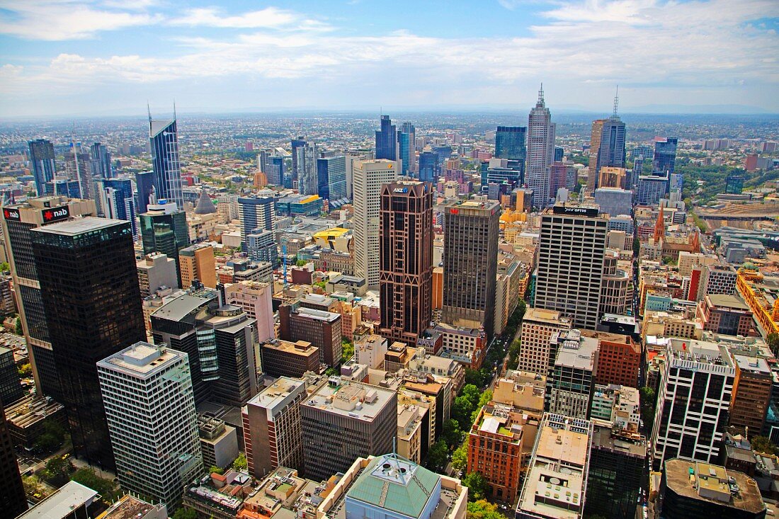 A view from the restaurant Vue de Monde of the skyscrapers of Melbourne, Australia