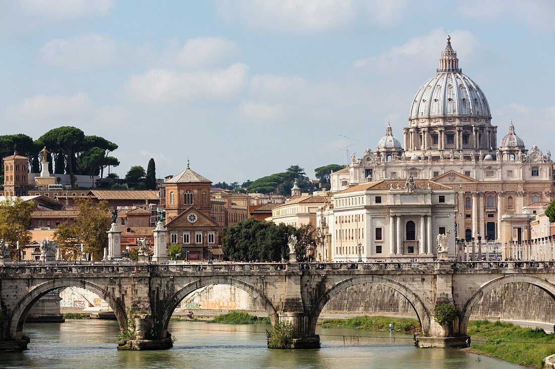A view over the River Tiber of St Peter's Cathedral, Vatican, Rome