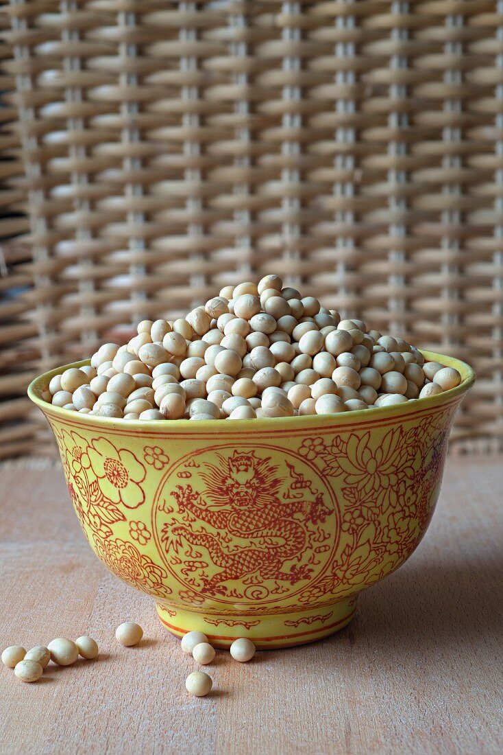 Soya beans in a ceramic Chinese bowl