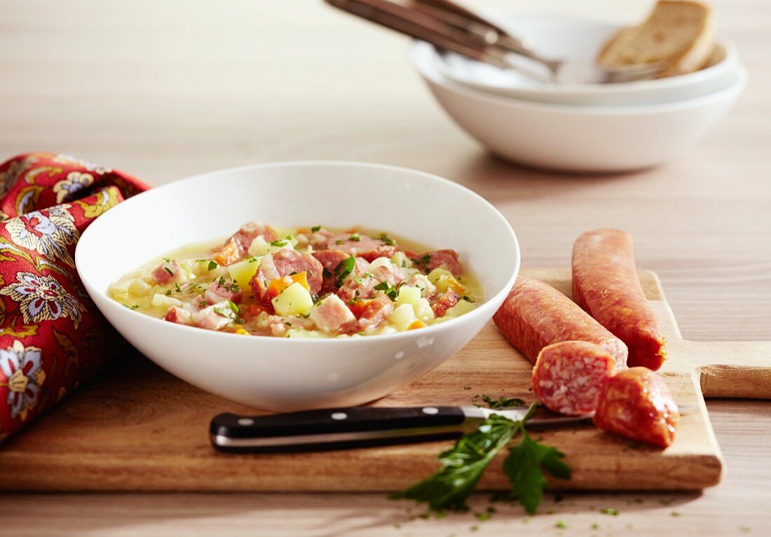 Luxembourg potato stew with bacon and sausage