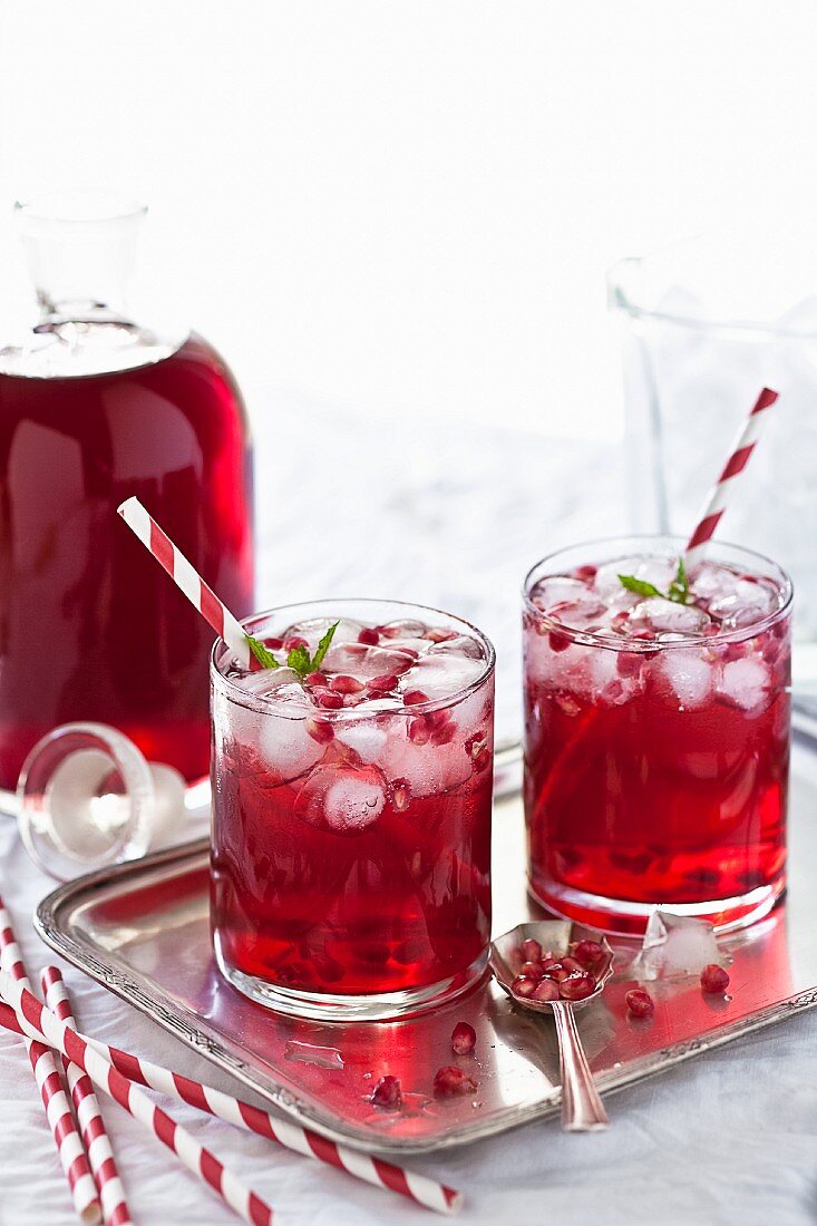 Pomegranate drinks with mint