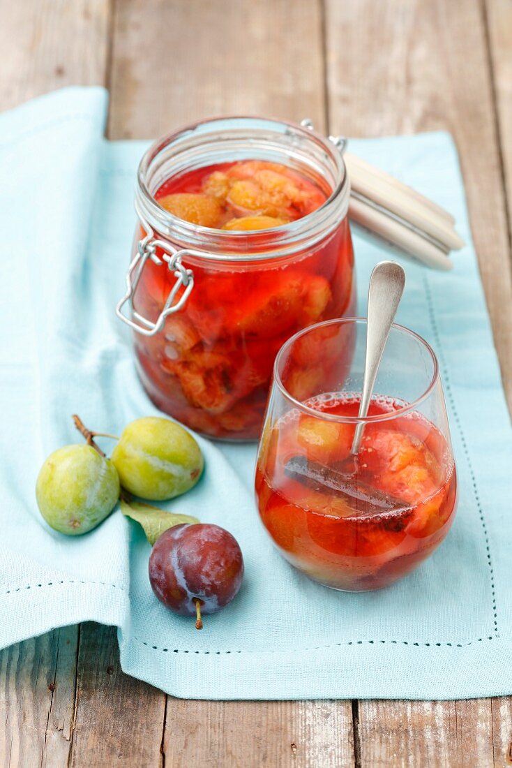 Stewed plums with cinnamon