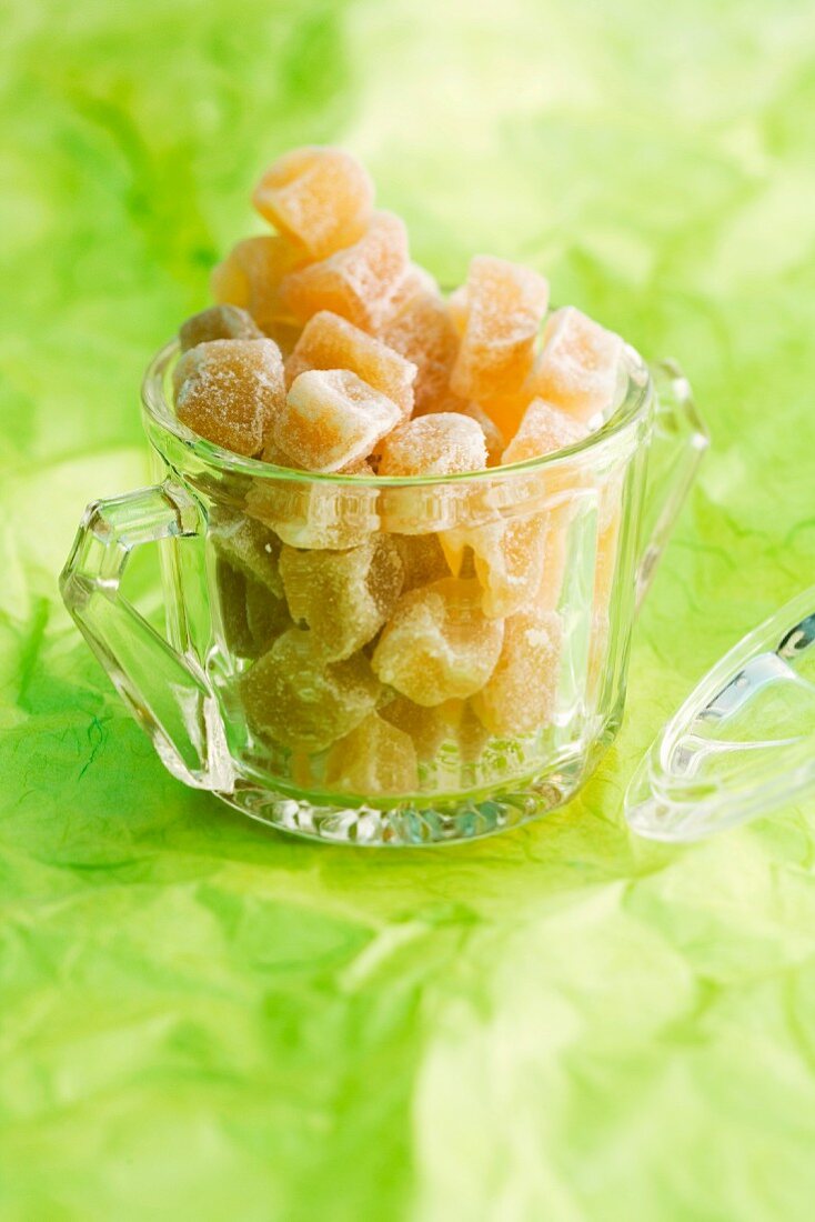 Candied ginger in a glass