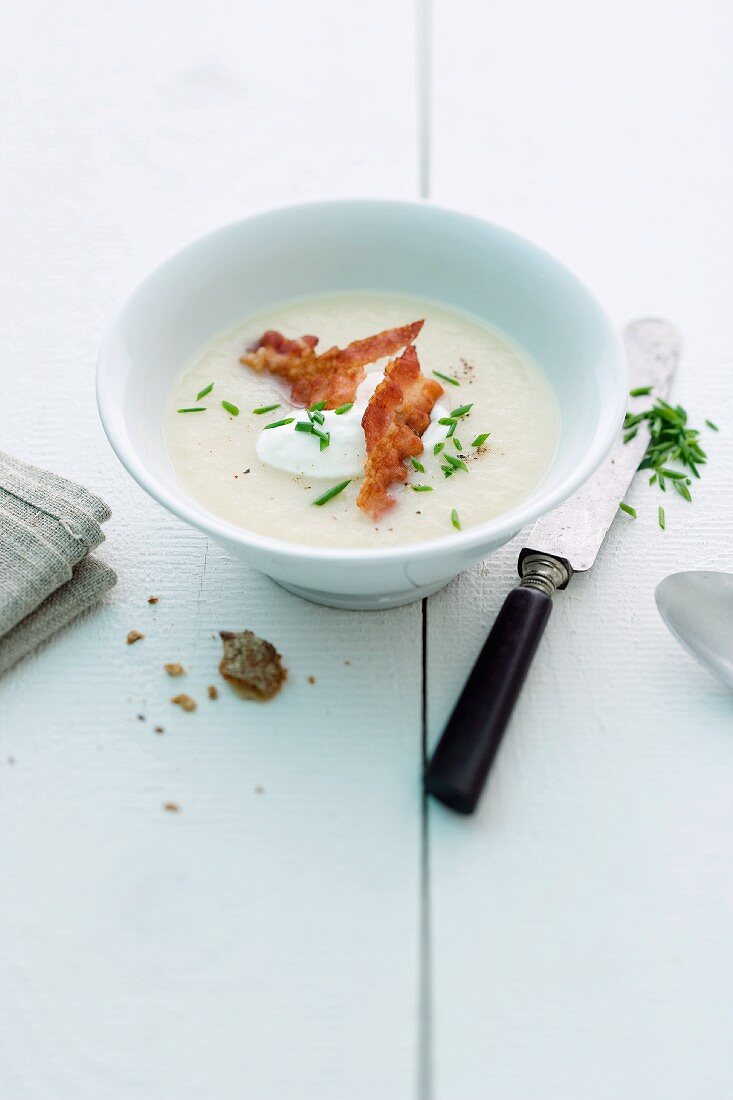 Sauerkraut soup with bacon and chives