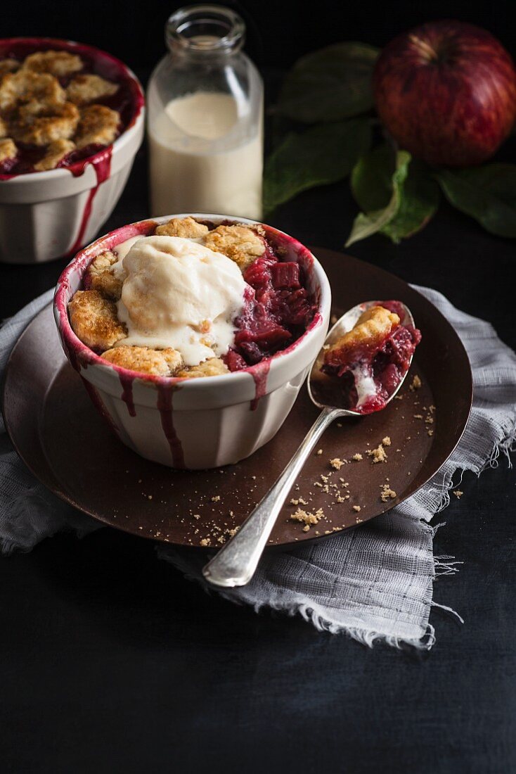 English pudding with apple and rhubarb