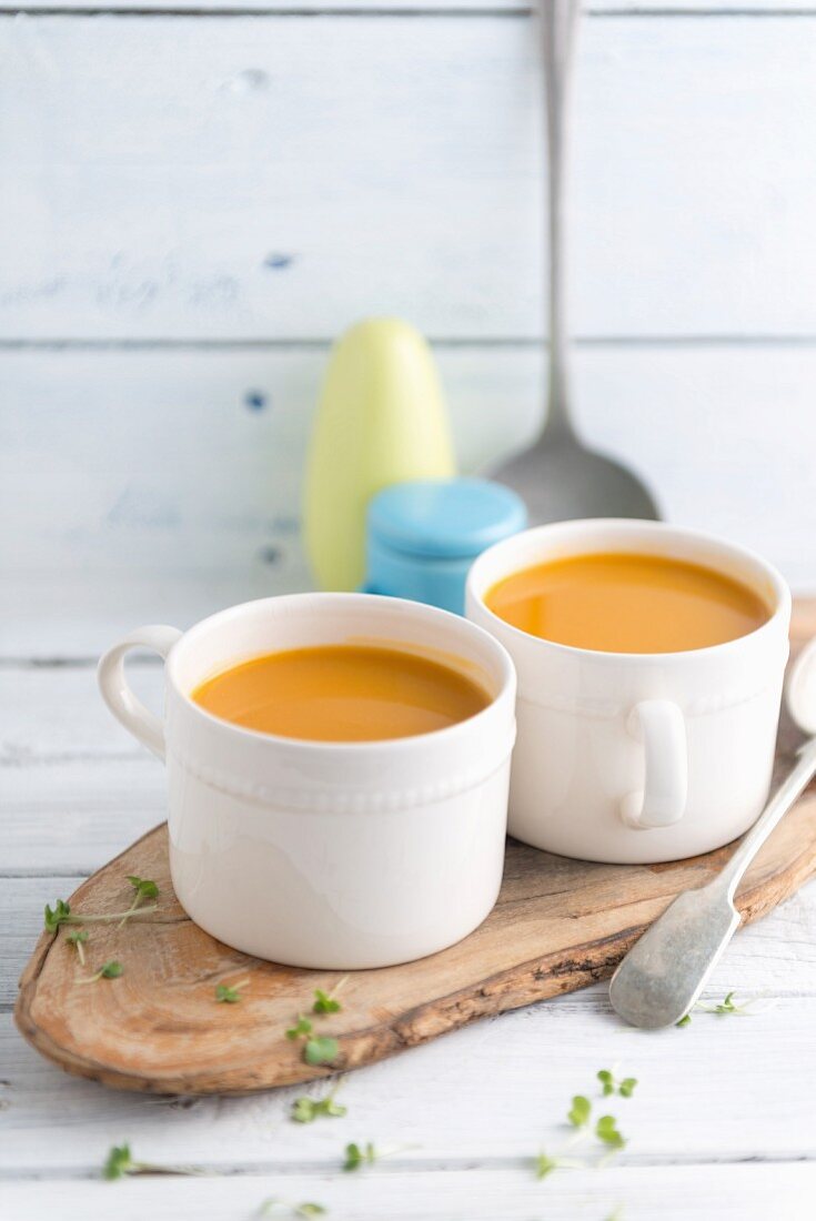 Two cups of butternut squash soup