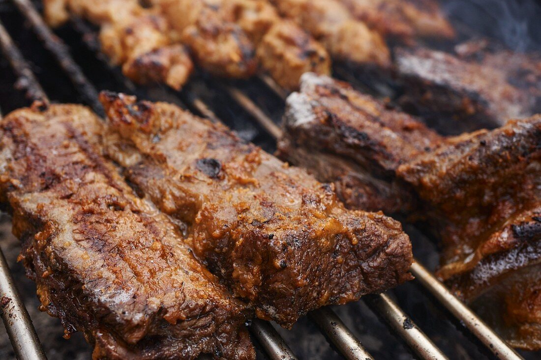 Indonesian style grilled beef on a barbecue