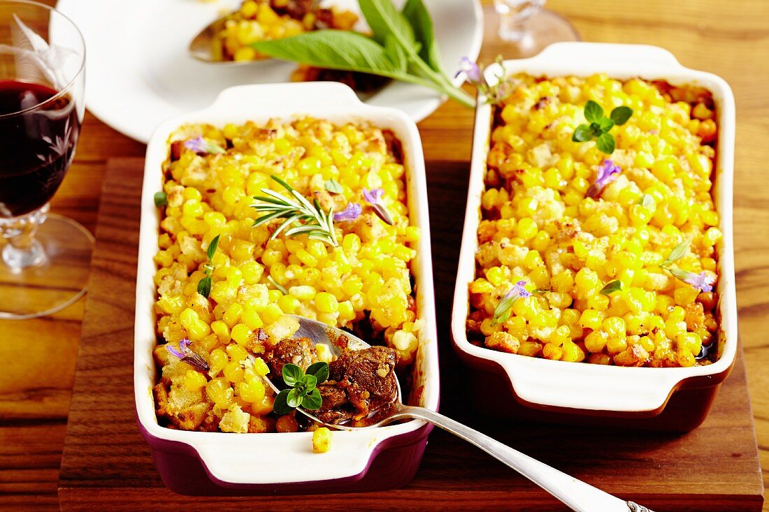 Wild boar ragout with a sweetcorn crust