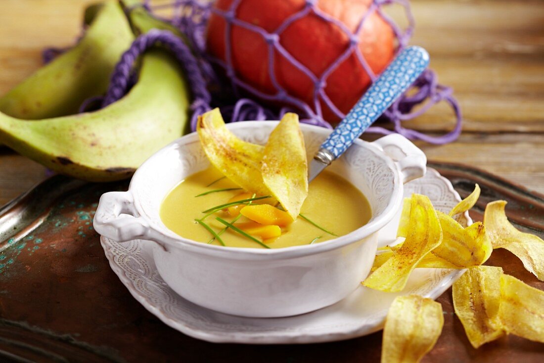 Pumpkin soup with plaintains