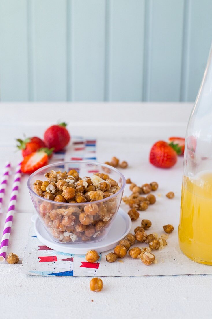 Chickpeas with a Parmesan coating as a snack for kids