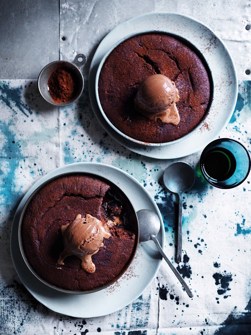 Stout and chocolate puddings with chocolate malt ice-cream