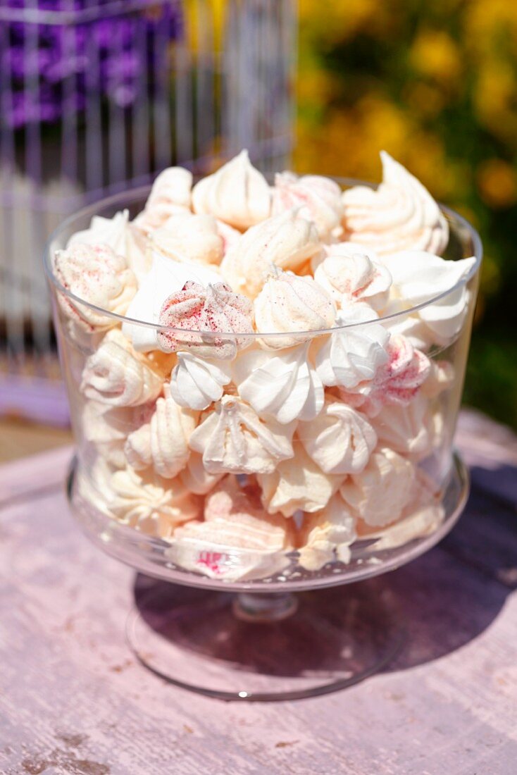 Meringues in a glass bowl