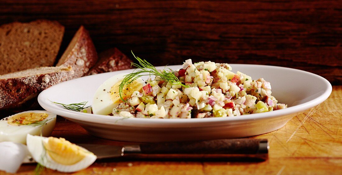 Herring Häckerle (chopped herring mixed with chopped egg, bacon, onions and gherkins)