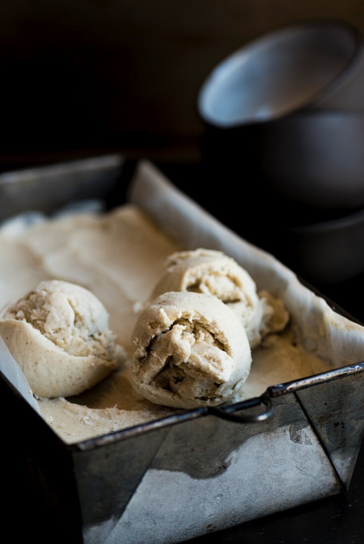 Homemade vegan banana ice cream in a loaf tin