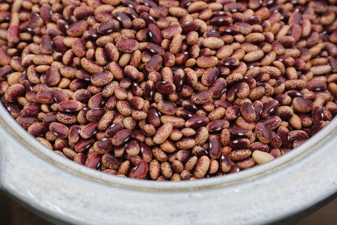 Gesprenkelte braune & rote Heirloom Bohnen in Alugefäss