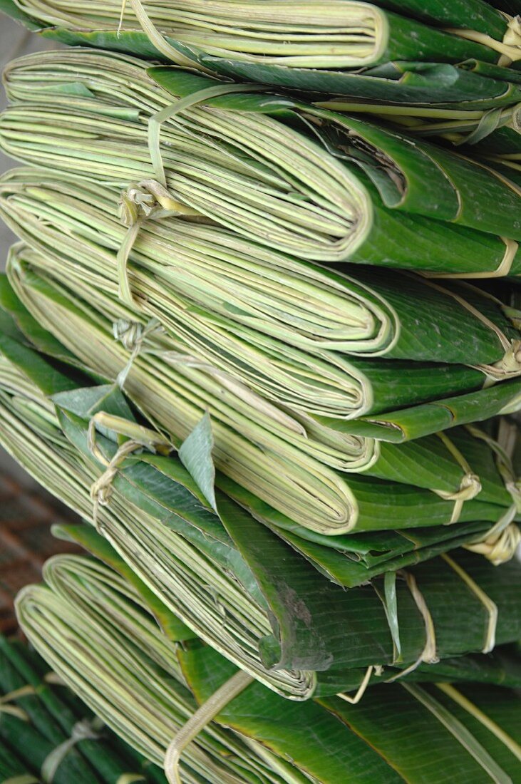 Banana leaves, folded and stacked