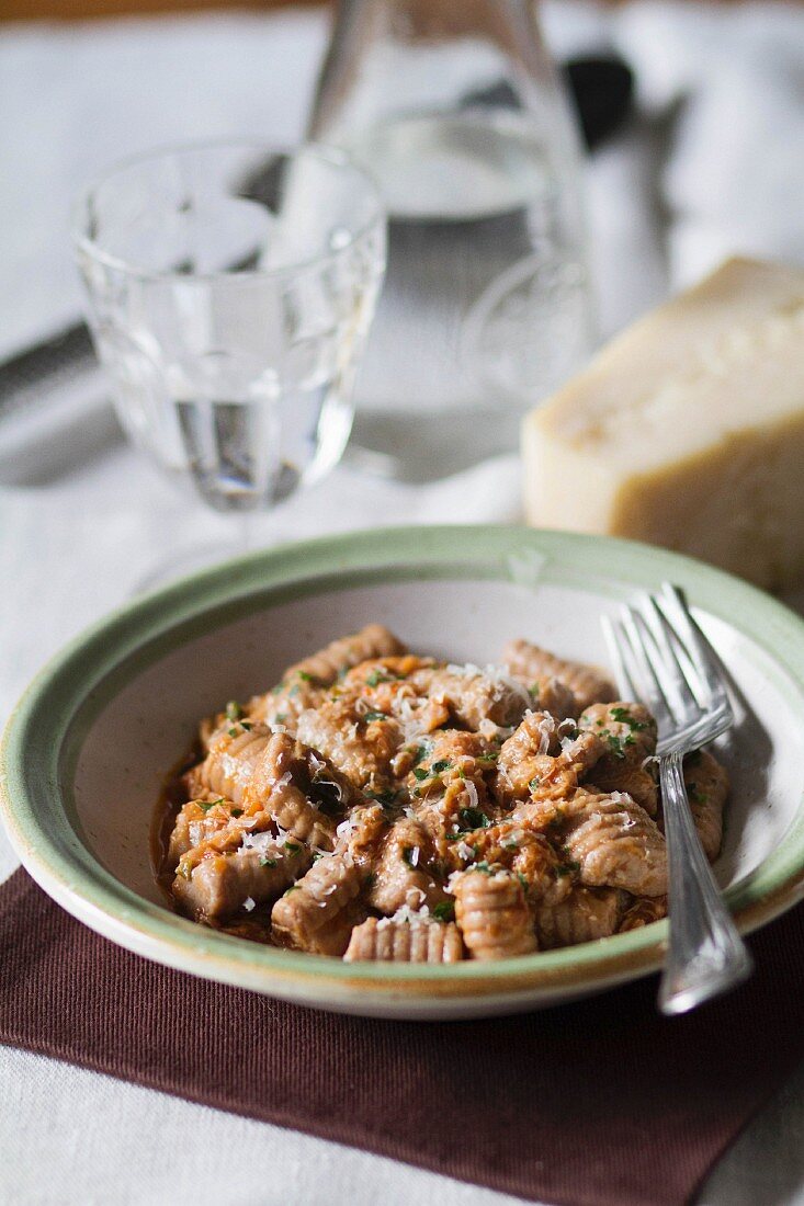 Gnocchi di castagne (chestnut gnocchi with Parmesan cheese, Italy)