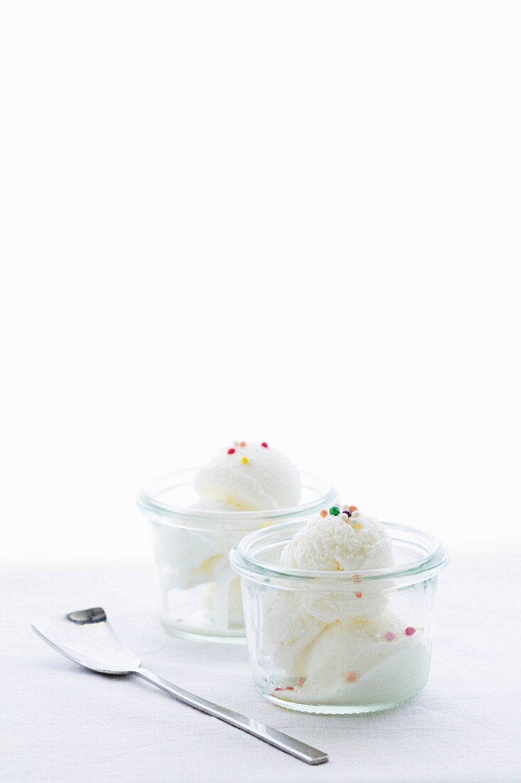 Rice pudding with colourful sugar sprinkles