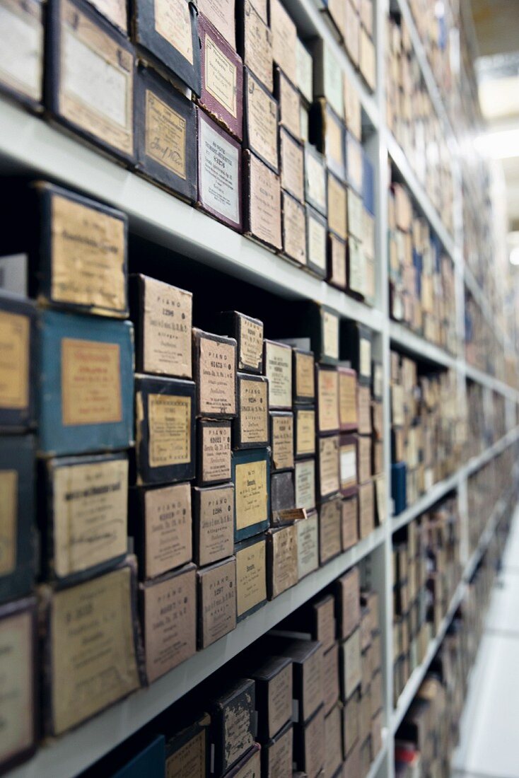 Shelves in the music archive at the German National Library in Leipzig