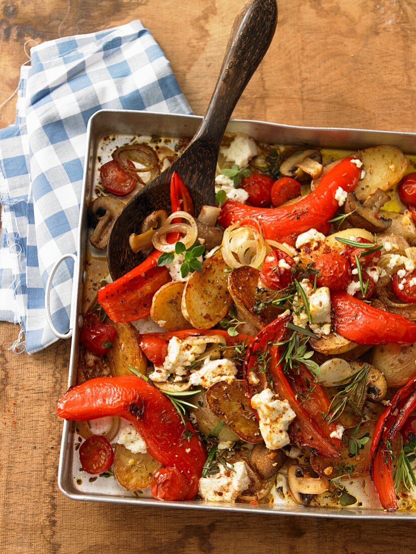Mediterranean oven-roasted vegetables with fresh herbs