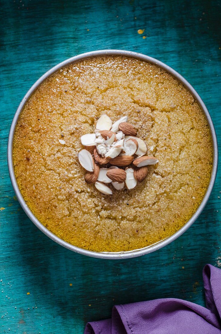 Basbousa (Arabian semolina cake with yoghurt)