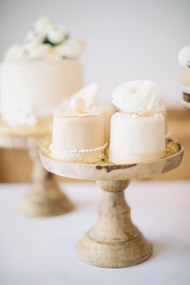 A wedding cake on a restaurant table