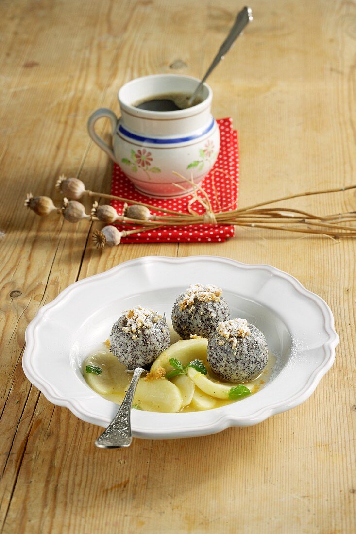 Poppy seed dumplings with apple must compote (Austria)