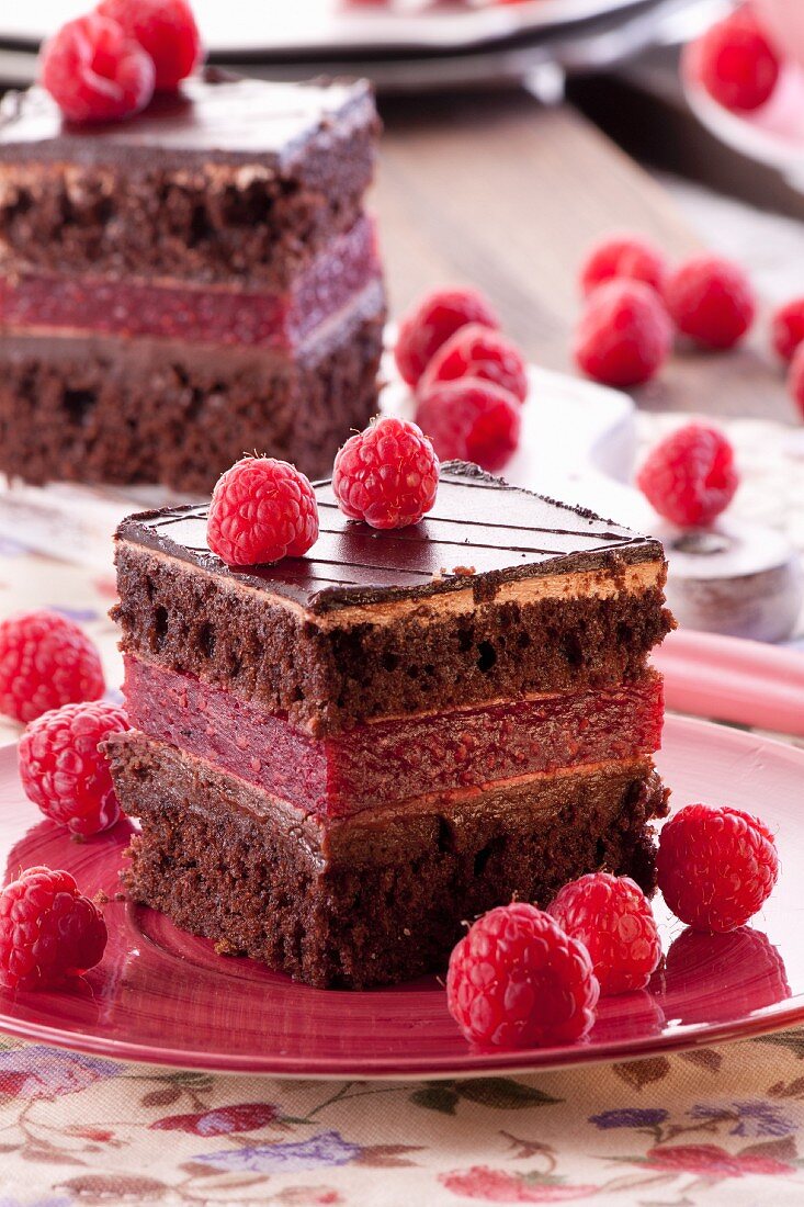 Chocolate sponge cake with a raspberry cream filling
