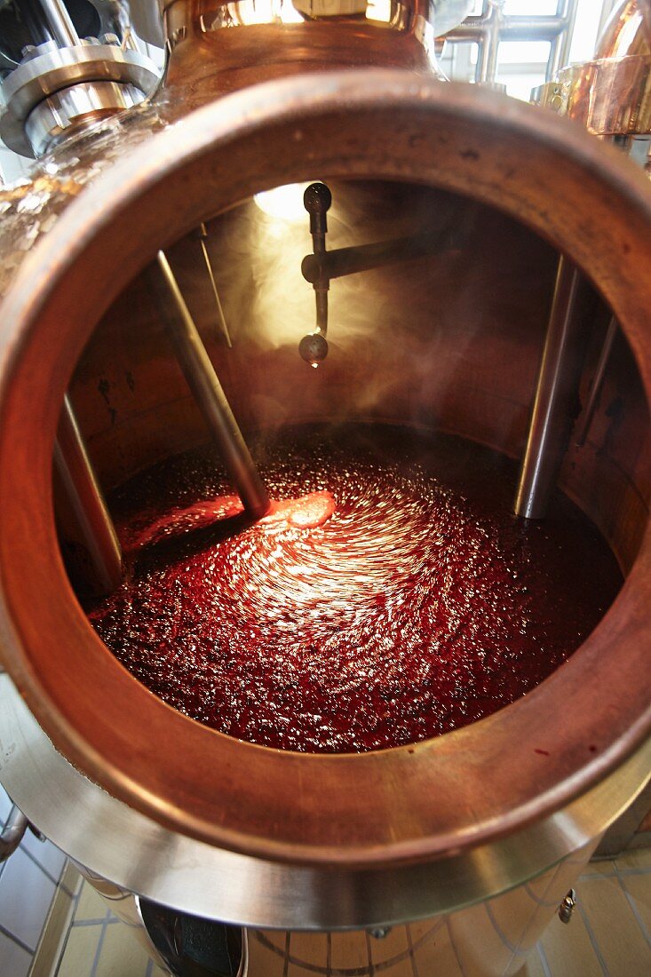 Mash in a distilling kettle (Rochelt distillery, Fritzens, Tyrol, Austria)