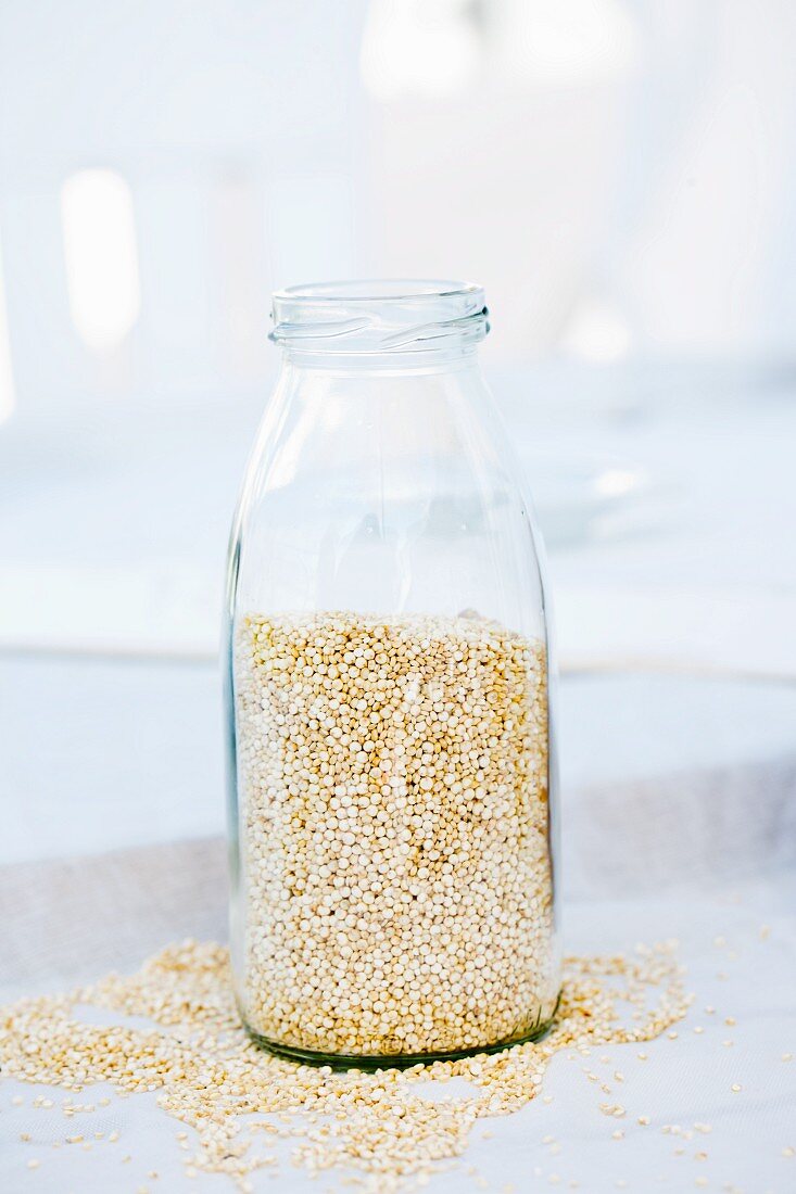 Quinoa in a glass bottle