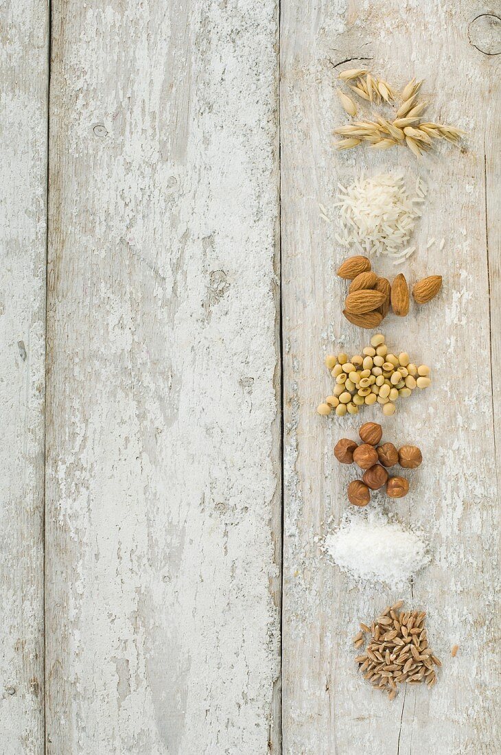 Grains, nuts and soya for making lactose-free milk