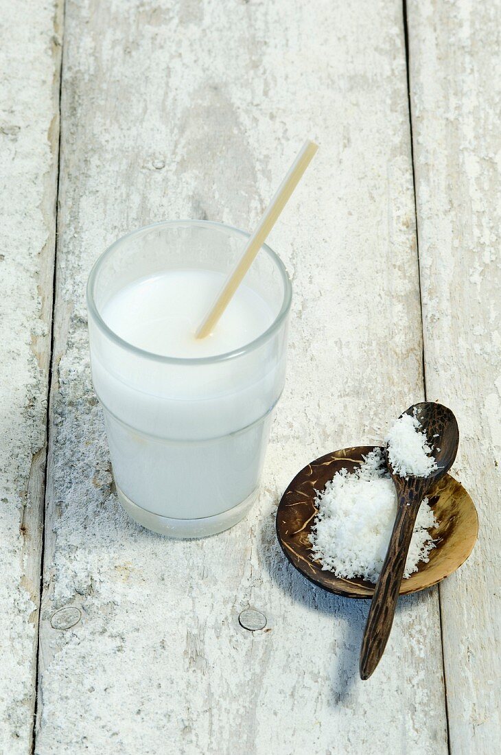 A glass of coconut milk