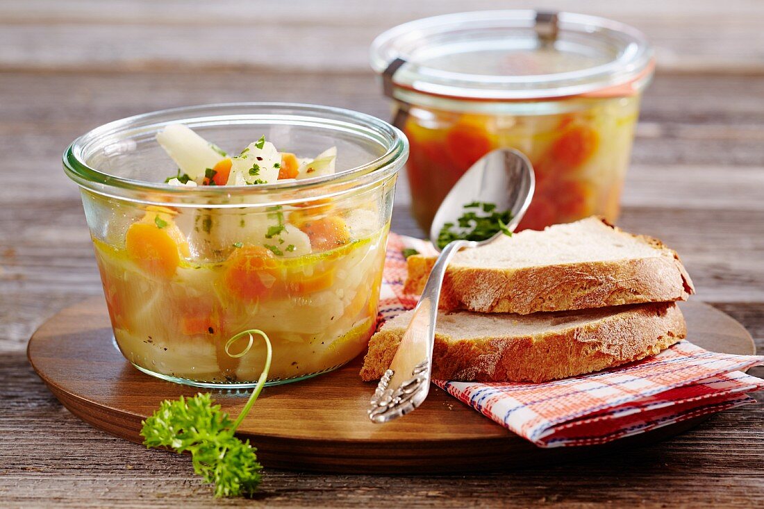A pickled black salsify and carrot medley with bread