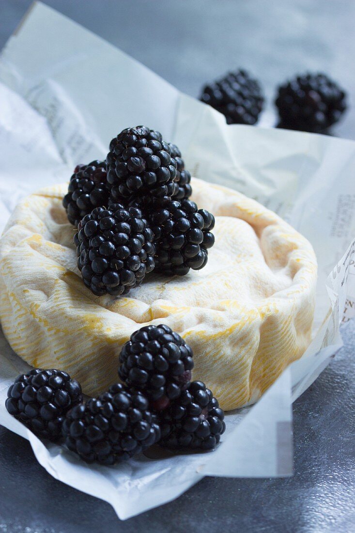 Unpasteurized cheese with fresh blackberries