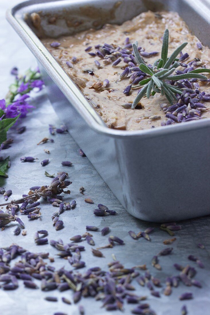 Liver pâté with lavender flowers
