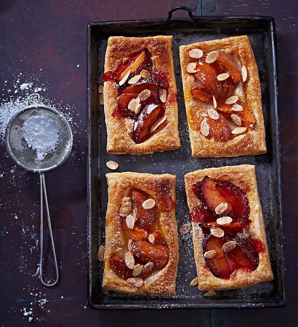 Peach and almond puff pastry slices