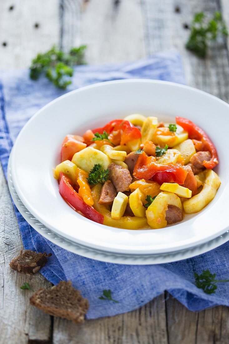Hungarian lesco with vegetables and sausage