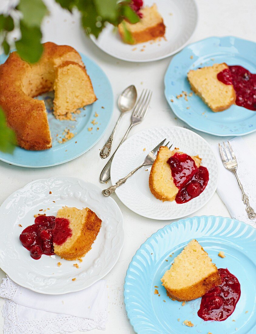 Coconut and lime cake with red berry jelly