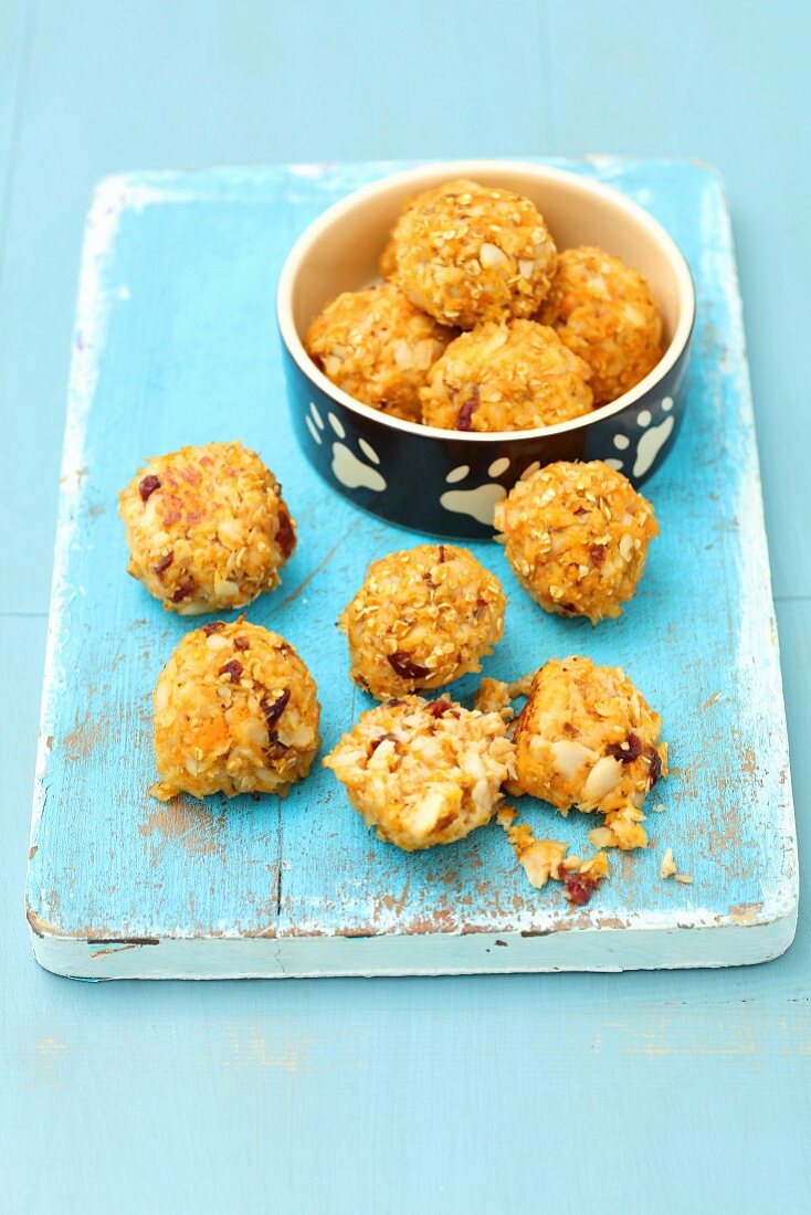 Fish balls with carrots and cranberries for dogs