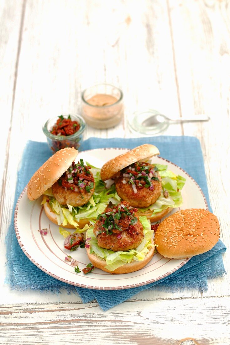 Pork burgers with tomato salsa