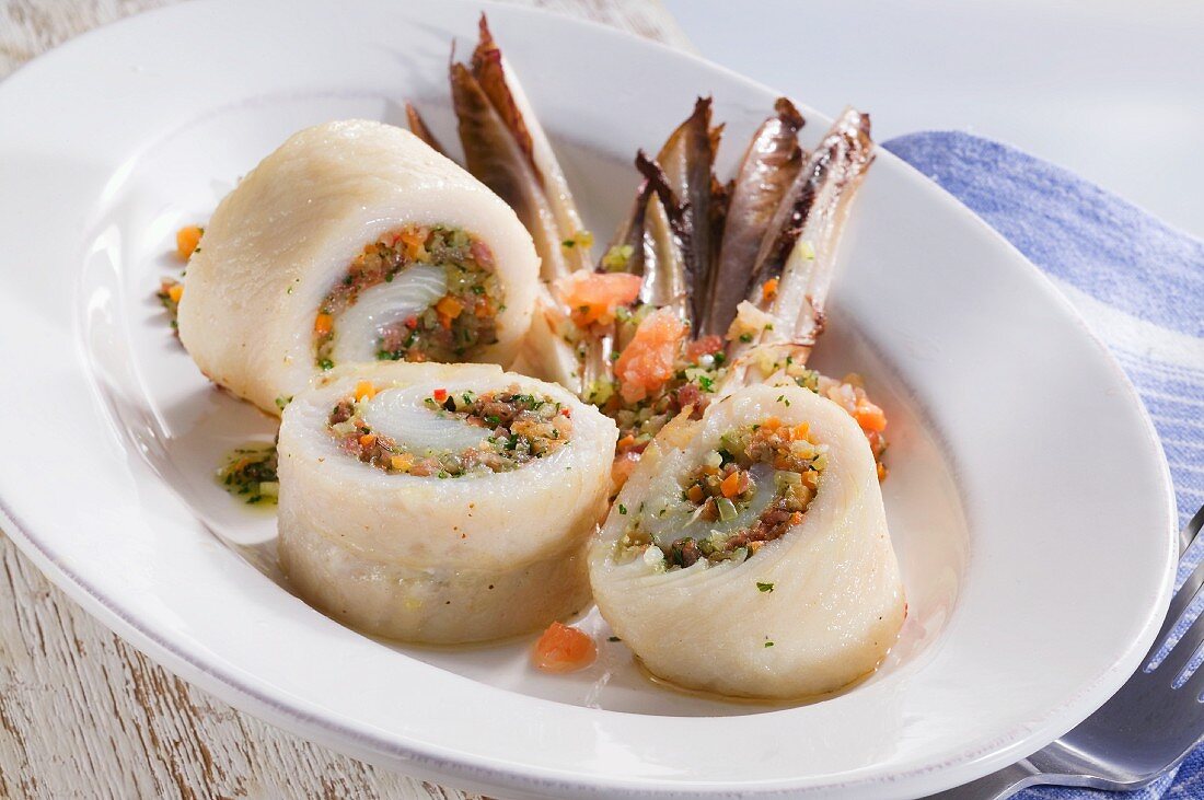 Pangasius rolls with a spicy filling