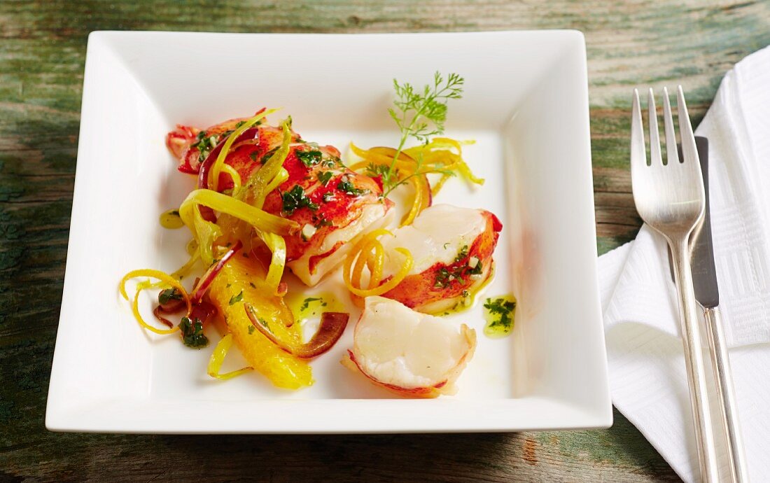Fried lobster tails with fennel