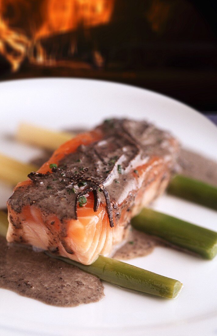 Flash fried salmon fillet with a truffle sauce