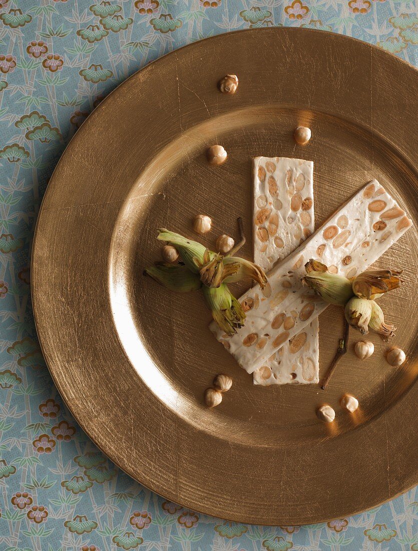 White nougat with hazelnuts