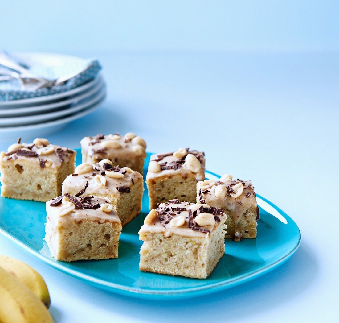 Banana cake with peanut butter glaze