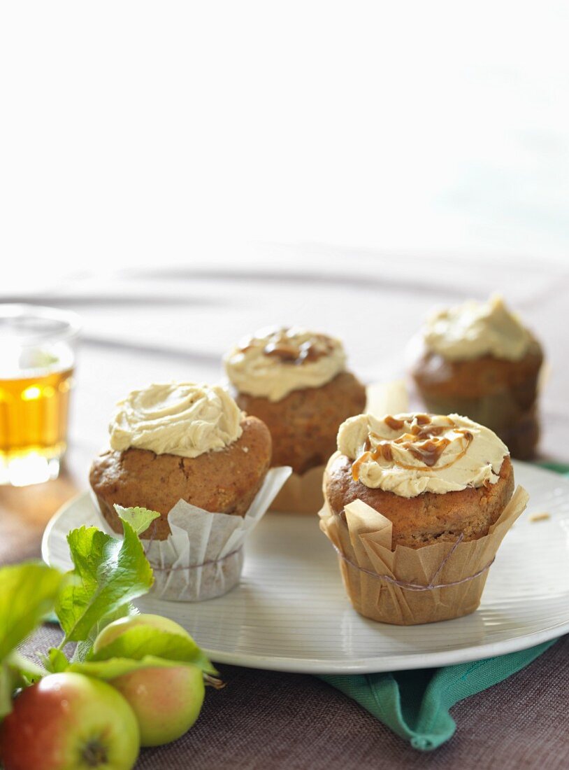 Apple cupcakes with caramel glaze