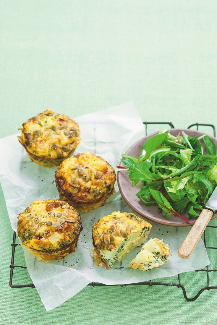 Mini potato frittatas with ham & pumpkin seeds