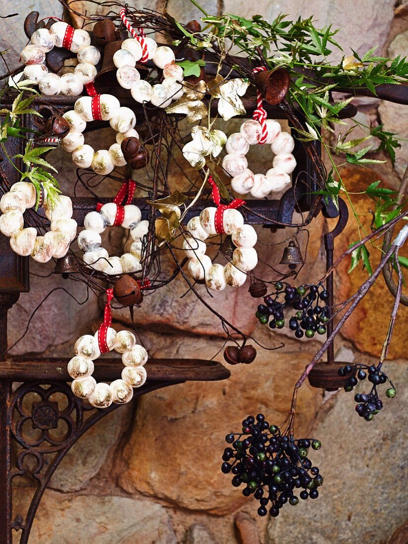 White almond wreaths as edible Christmas decorations